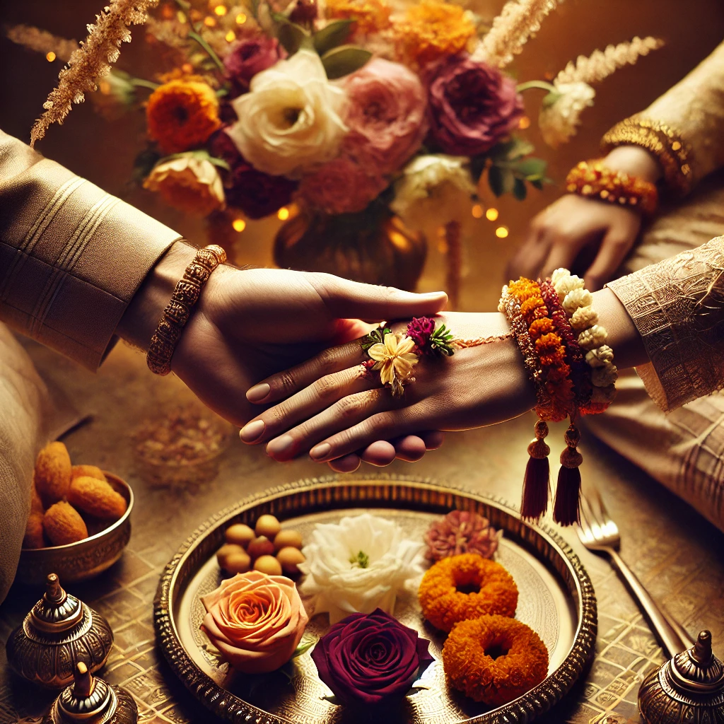South Asian wedding ritual with floral decor