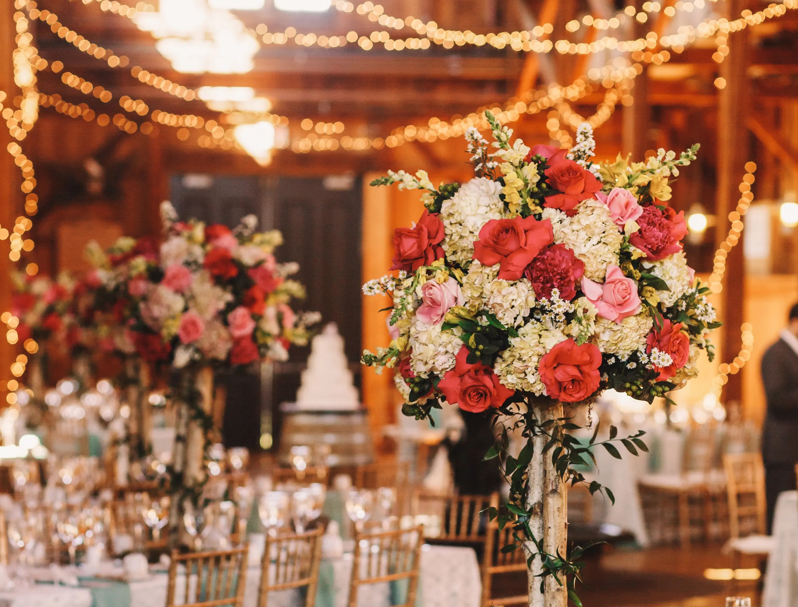 Elegant wedding reception with floral centerpieces