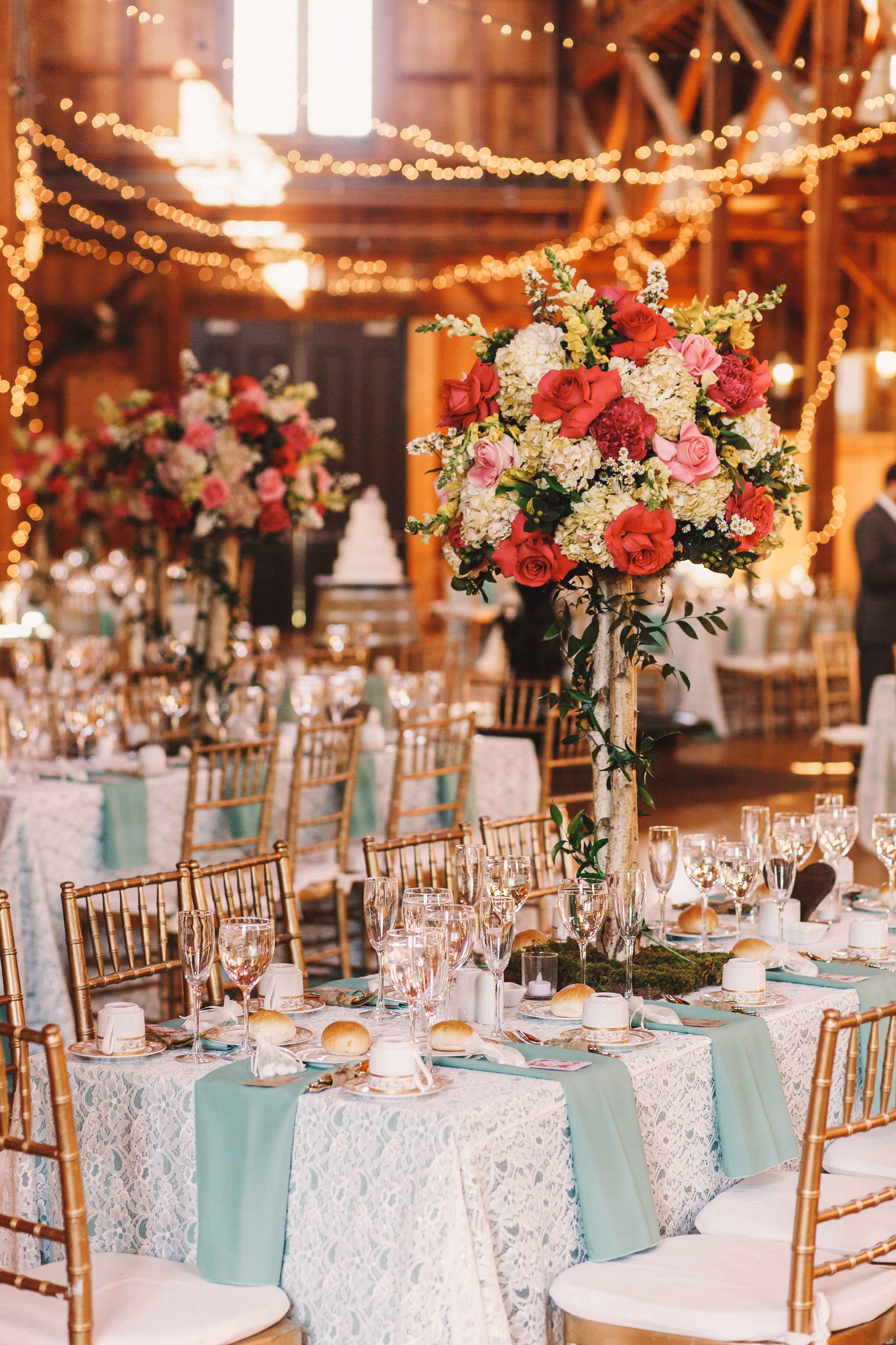 Elegant wedding reception with floral centerpieces